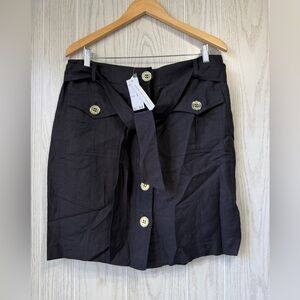 Adrienne Vittadini Black Linen Blend Utility Button Skirt Size 12 NWT